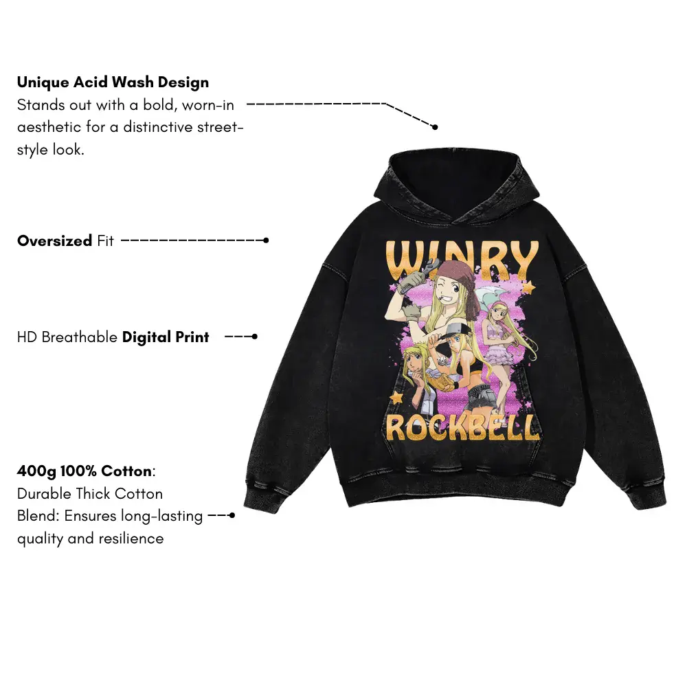 Automail Engineer Winry Acid Wash Oversized Hoodie - Image 4