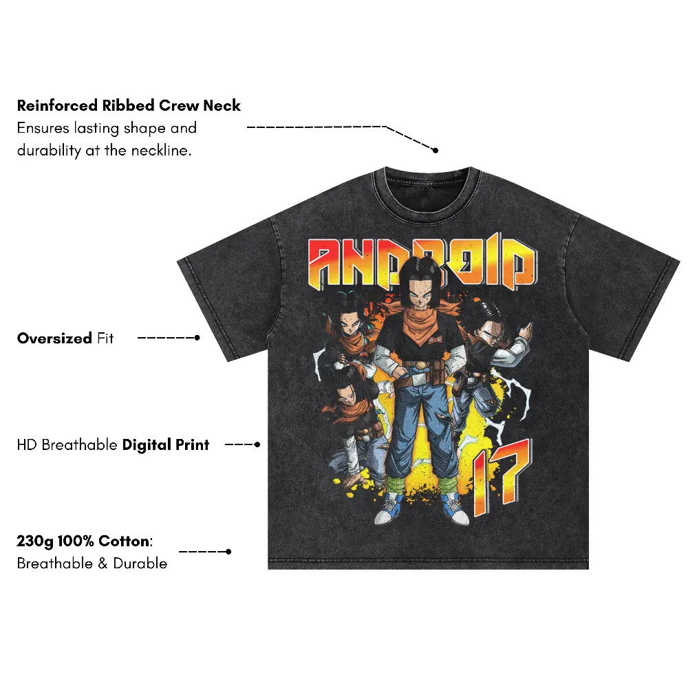 Cell Saga Androids Oversized Acid Wash T-shirt - Image 3
