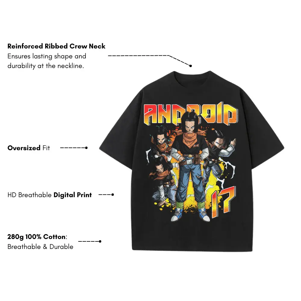 Cell Saga Androids Heavyweight Oversized Black Graphic Tee - Image 3