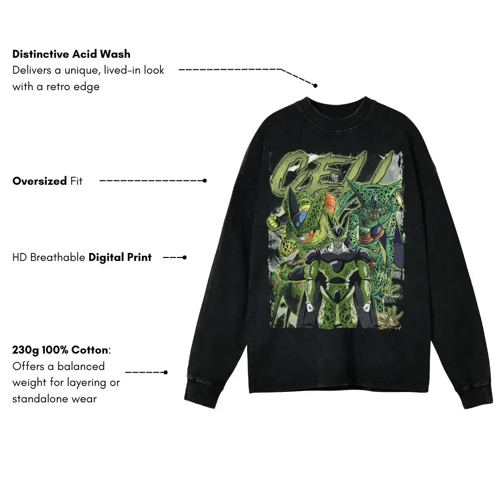 Dragonzord Power Acid Wash Oversized Long Sleeve Shirt - Image 3