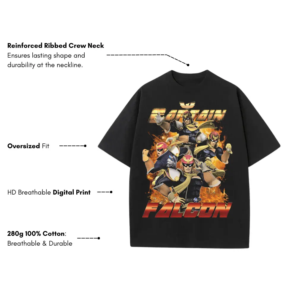 Falcon Punch Heavyweight Oversized Black Graphic Tee - Image 3