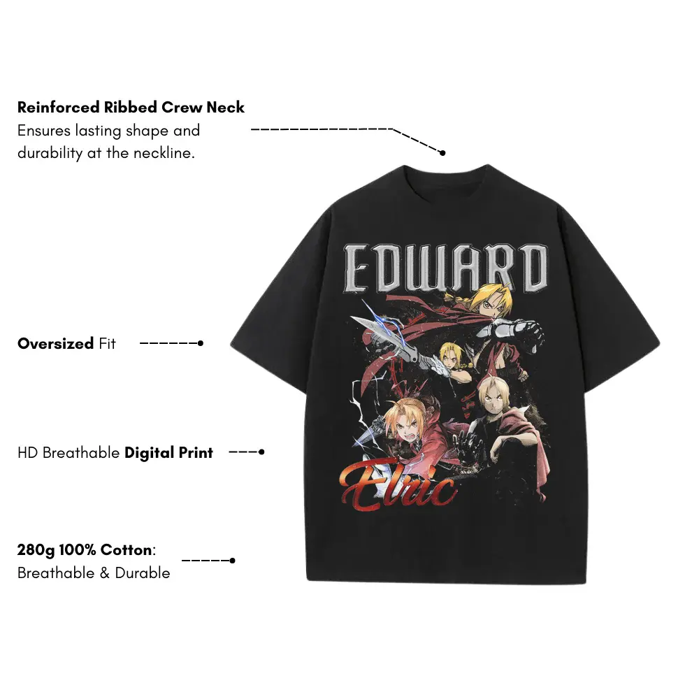 Fullmetal Alchemist Edward Heavyweight Oversized Black Graphic Tee - Image 3