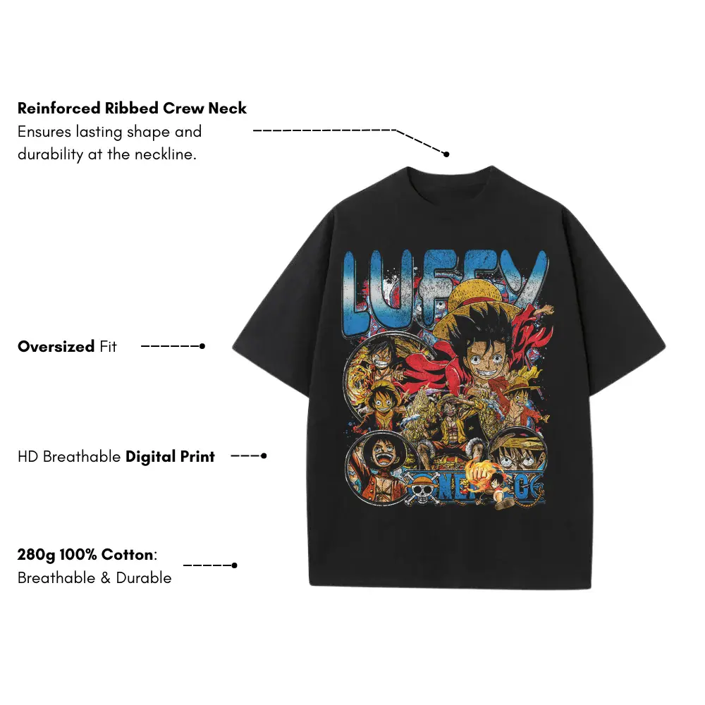 Future King Luffy Heavyweight Oversized Black Graphic Tee - Image 3