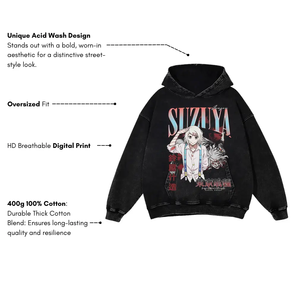 Ghoul Investigator Suzuya Acid Wash Oversized Hoodie - Image 3