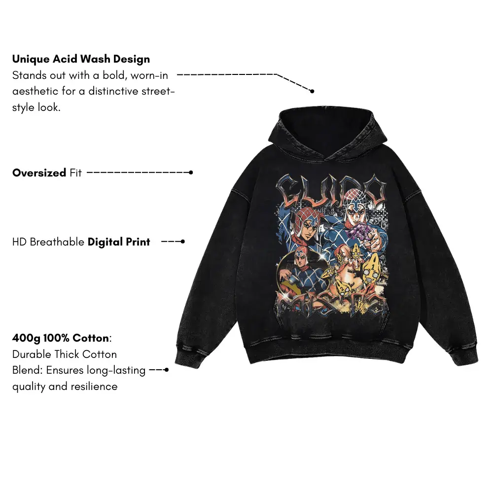 Golden Experience Dream Acid Wash Oversized Hoodie - Image 3