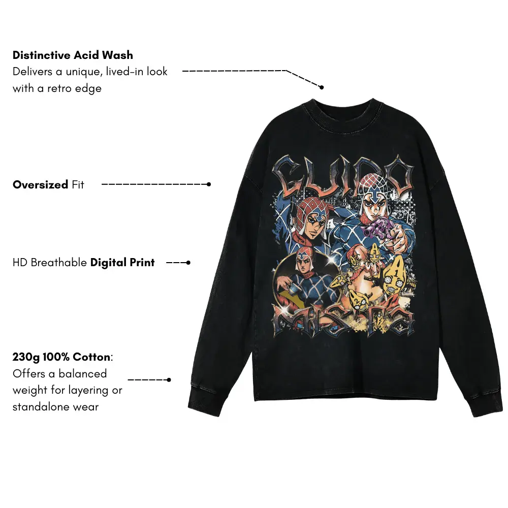 Golden Experience Dream Acid Wash Oversized Long Sleeve Shirt - Image 3