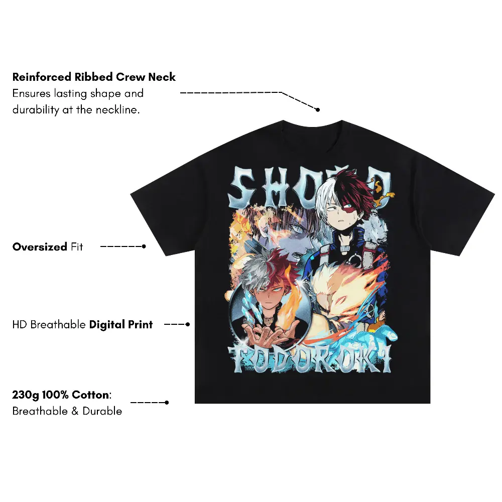 Half Cold Half Hot Hero Oversized Black Graphic Tee - Image 3