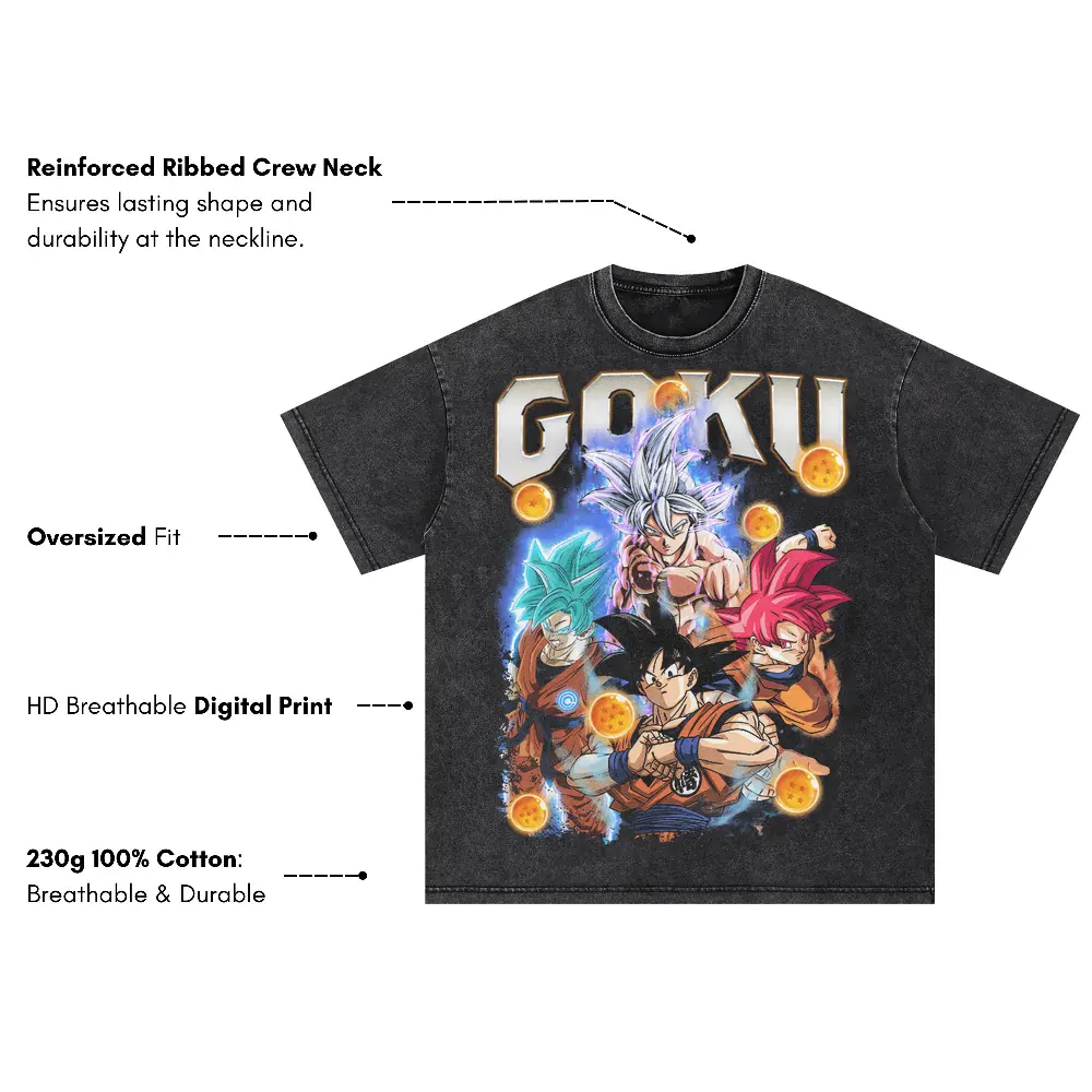 History Of Son Goku Oversized Acid Wash T-shirt - Image 3
