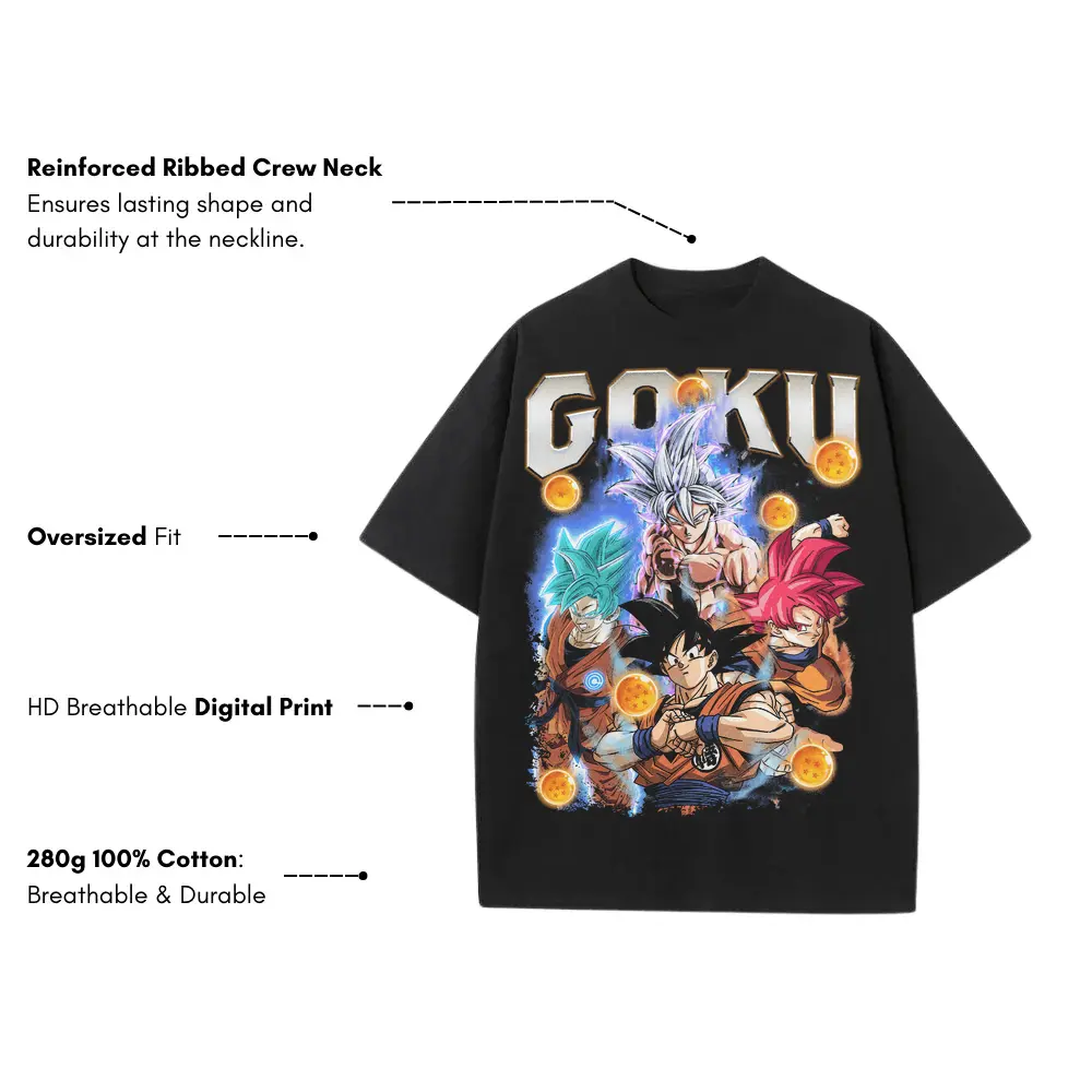 History Of Son Goku Heavyweight Oversized Black Graphic Tee - Image 3