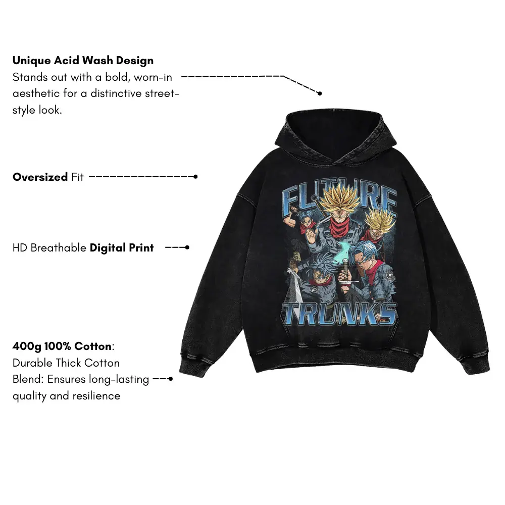 Hope Of The Future Trunks Acid Wash Oversized Hoodie - Image 3
