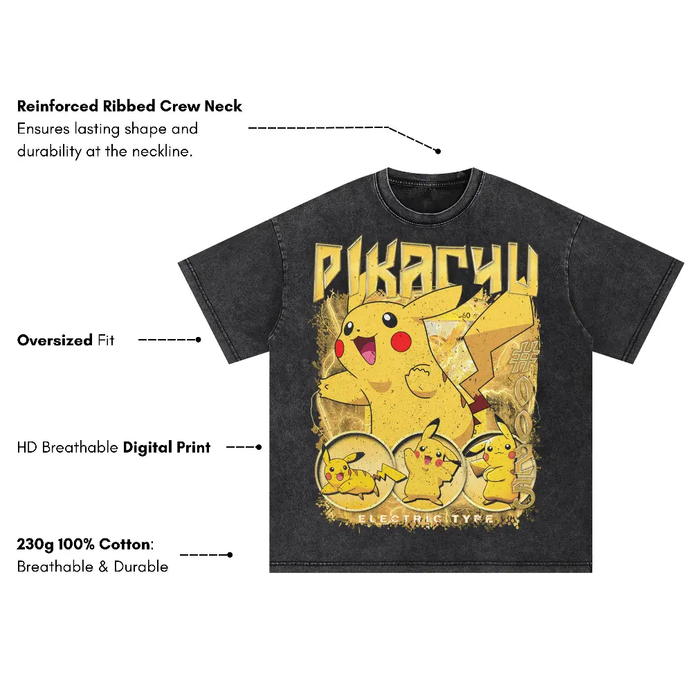 I Choose You Pikachu Oversized Acid Wash T-shirt - Image 3