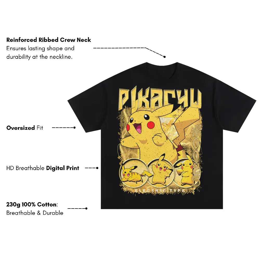 I Choose You Pikachu Oversized Black Graphic Tee - Image 3