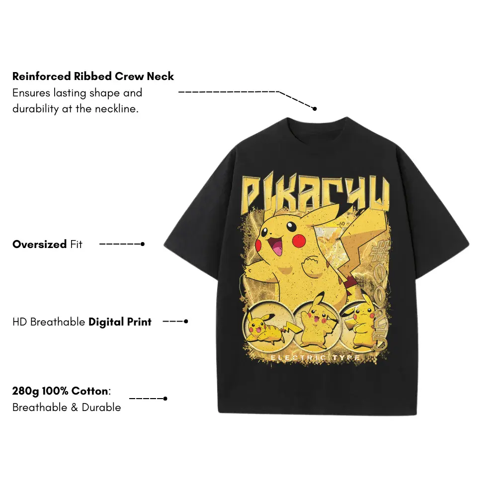 I Choose You Pikachu Heavyweight Oversized Black Graphic Tee - Image 3