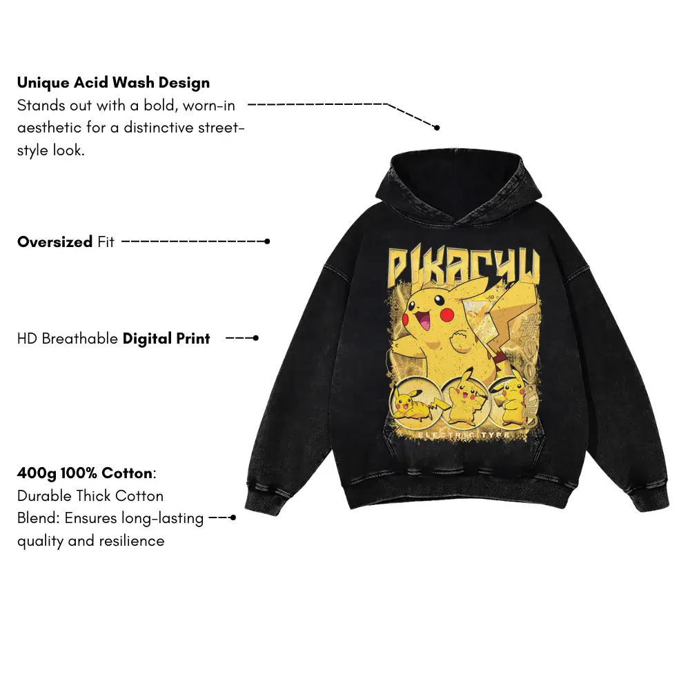 I Choose You Pikachu Acid Wash Oversized Hoodie - Image 3