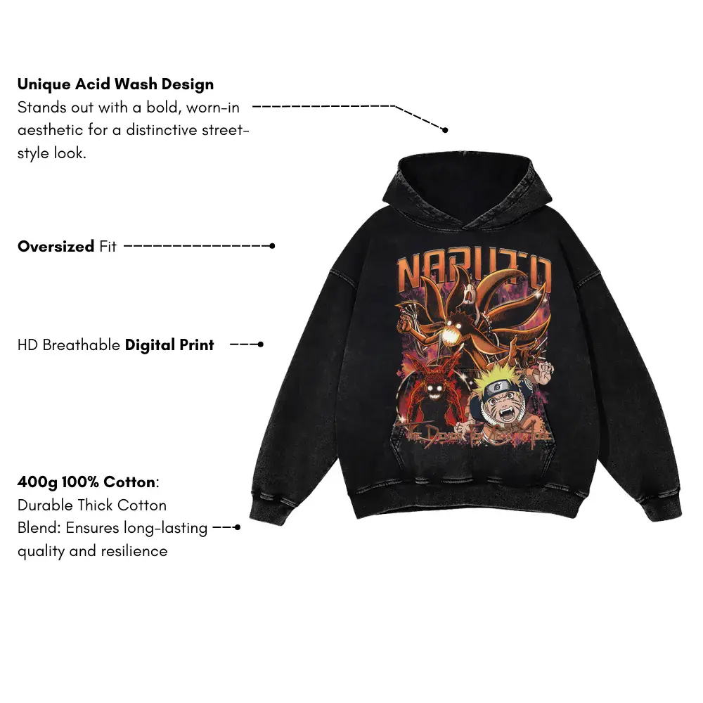 Tailed Beast Tamer Acid Wash Oversized Hoodie - Image 4