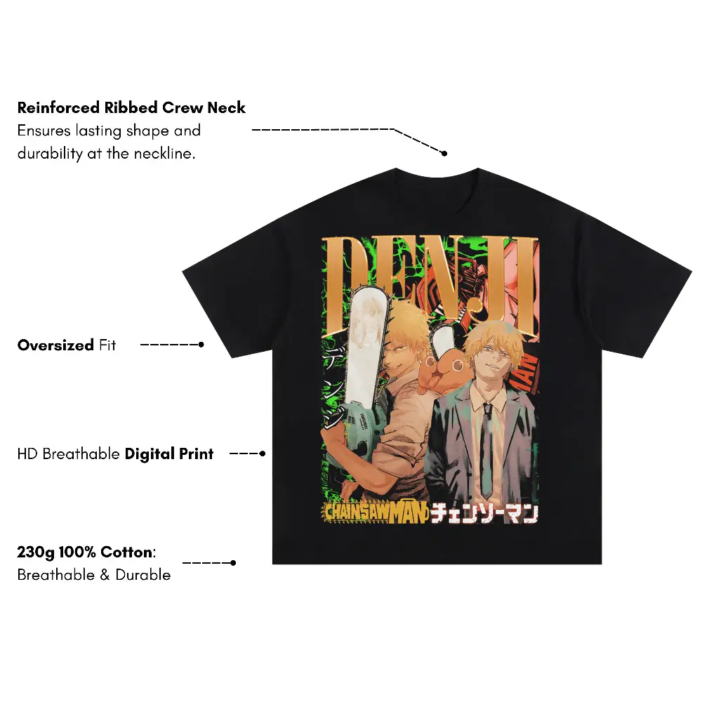 The Chainsaw Man Oversized Black Graphic Tee - Image 4
