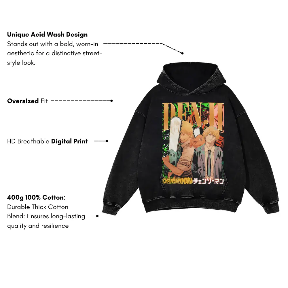 The Chainsaw Man Acid Wash Oversized Hoodie - Image 4