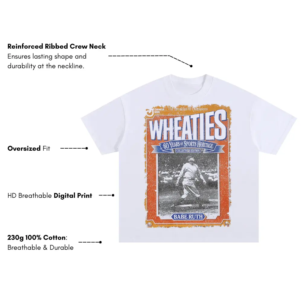 Babe Ruth Wheaties Box Oversized White Graphic Tee - Image 4