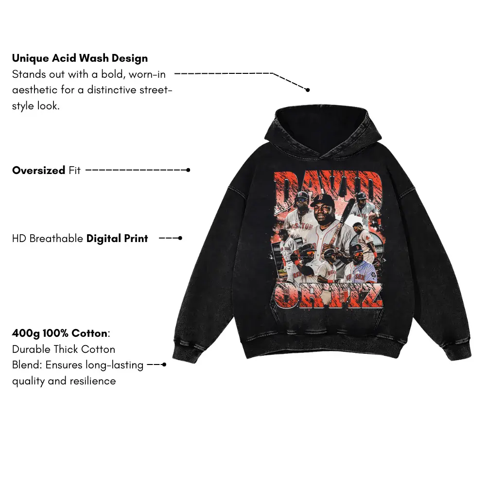 Big Papi Boston Legend Acid Wash Oversized Hoodie - Image 4