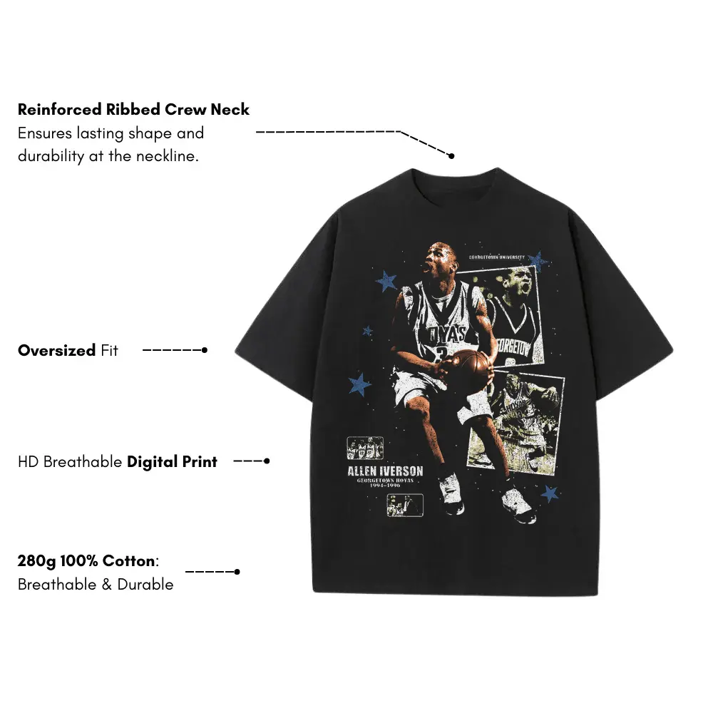 Allen Iverson 76ers Monochrome Art Heavyweight Oversized Black Graphic Tee - Image 4