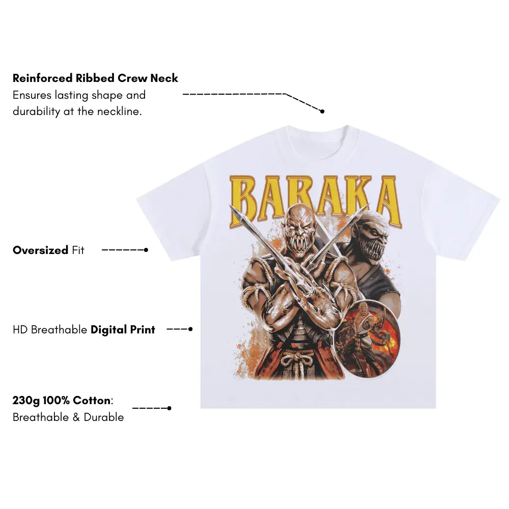 Baraka's Rage Oversized White Graphic Tee - Image 4