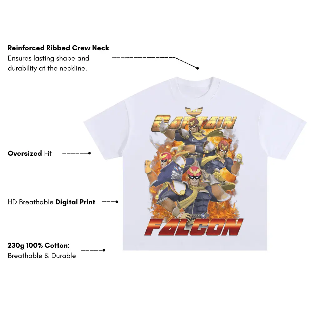 Captain Falcon F Zero Oversized White Graphic Tee - Image 4