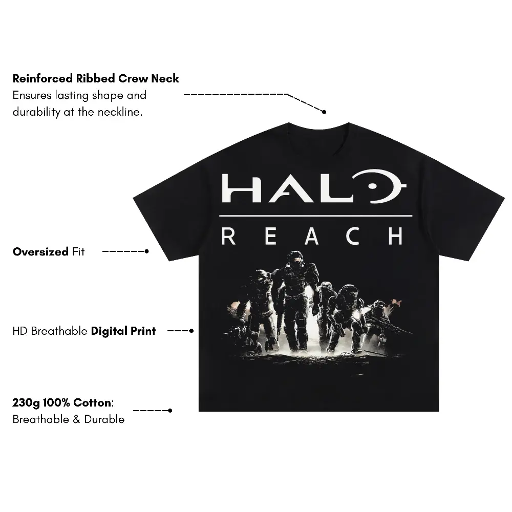 Halo Reach Remembered Oversized Black Graphic Tee - Image 4