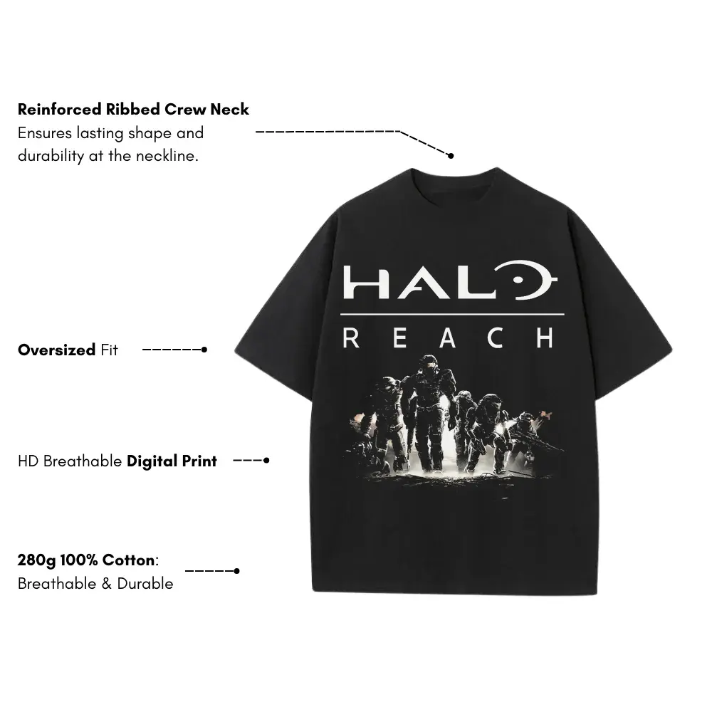 Halo Reach Remembered Heavyweight Oversized Black Graphic Tee - Image 4