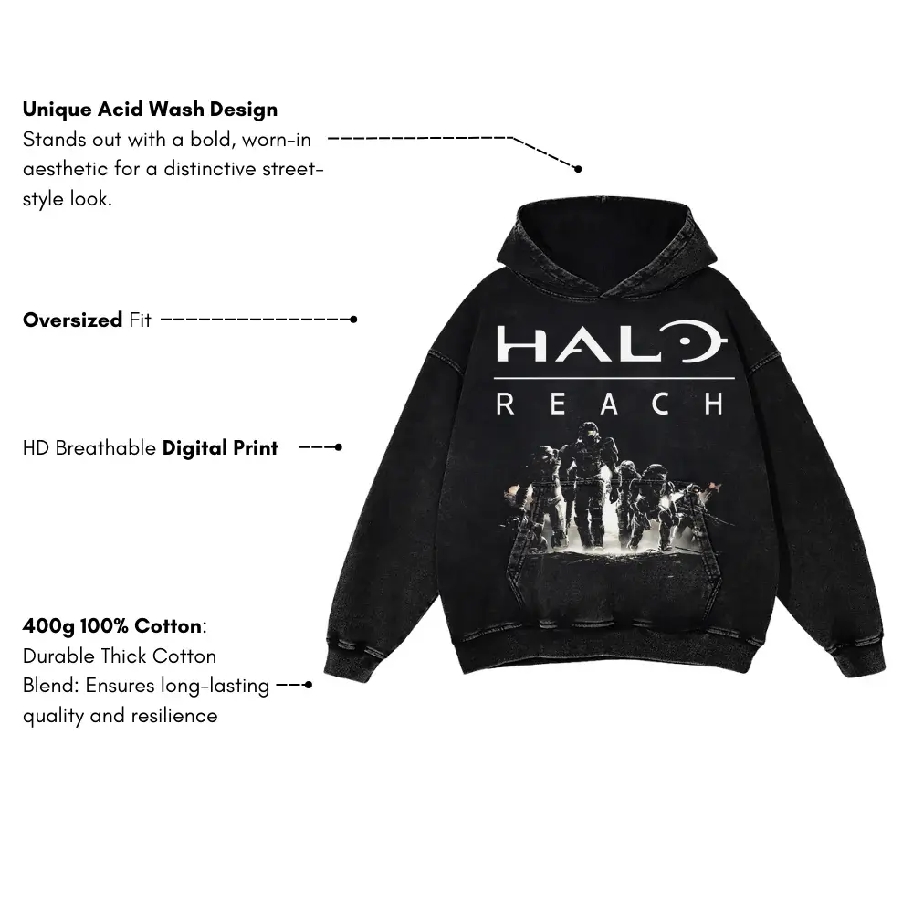 Halo Reach Remembered Acid Wash Oversized Hoodie - Image 4