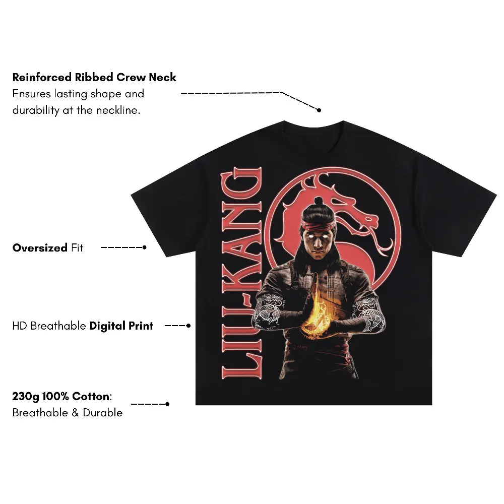 Liu Kang The Champion Oversized Black Graphic Tee - Image 4