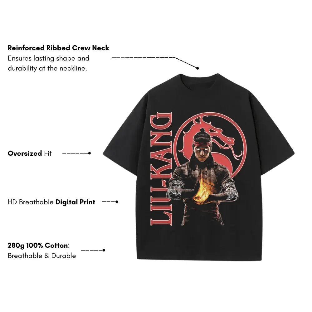 Liu Kang The Champion Heavyweight Oversized Black Graphic Tee - Image 4