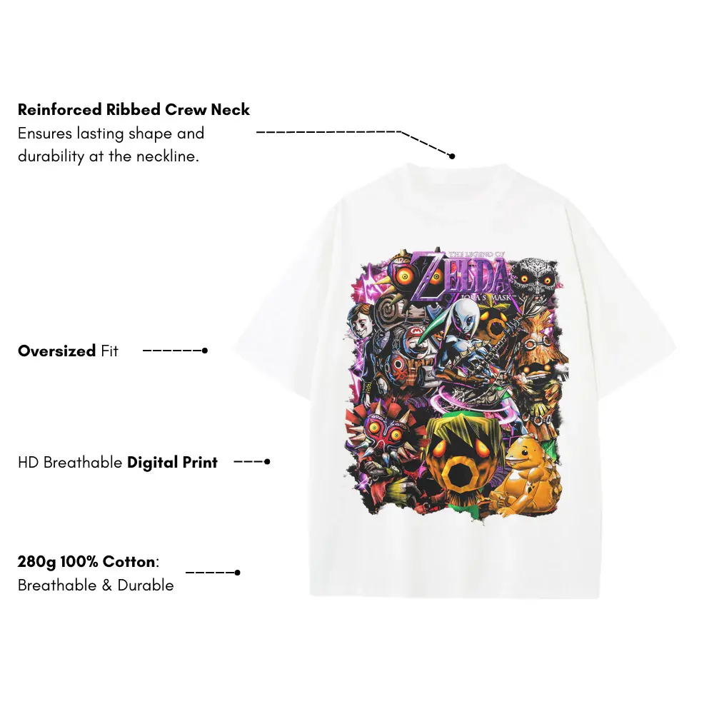 Majora's Mask Apocalypse Heavyweight Oversized White Graphic Tee - Image 4