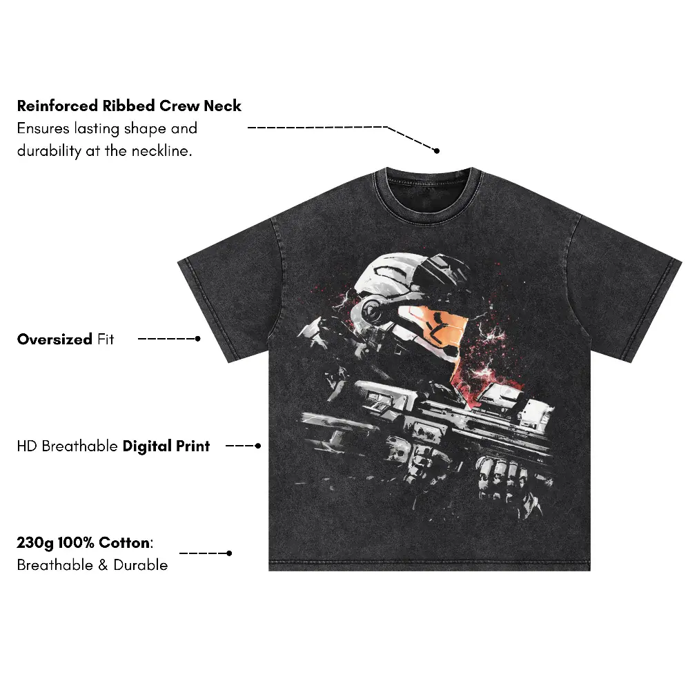 Master Chief Helmet Oversized Acid Wash T-shirt - Image 4
