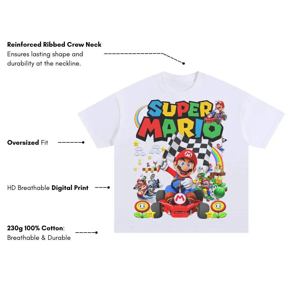 Super Mario All Stars Oversized White Graphic Tee - Image 4