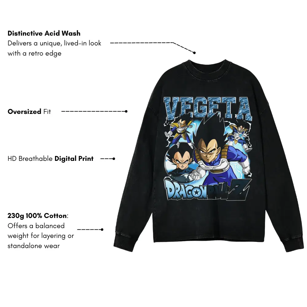 Vegeta DBZ Legacy Acid Wash Oversized Long Sleeve Shirt - Image 4