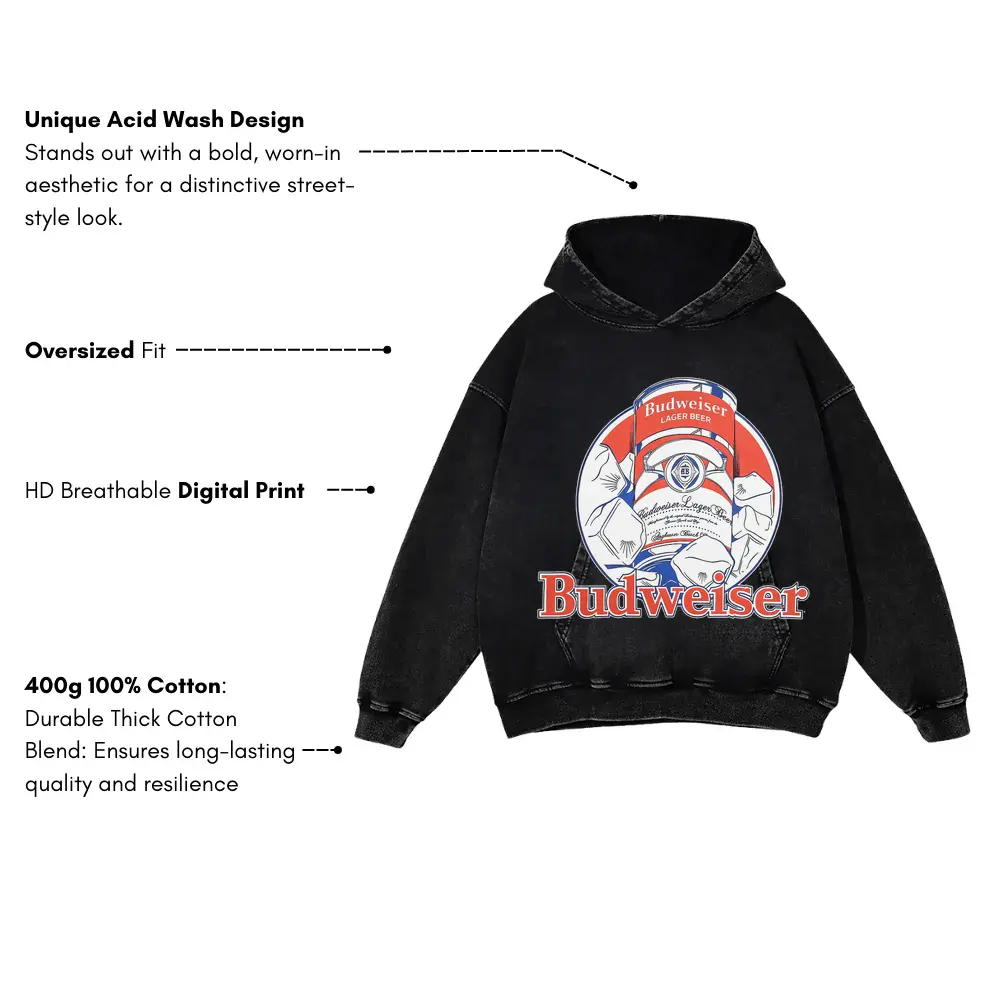 Anheuser Busch Eagle Crest Acid Wash Oversized Hoodie - Image 4