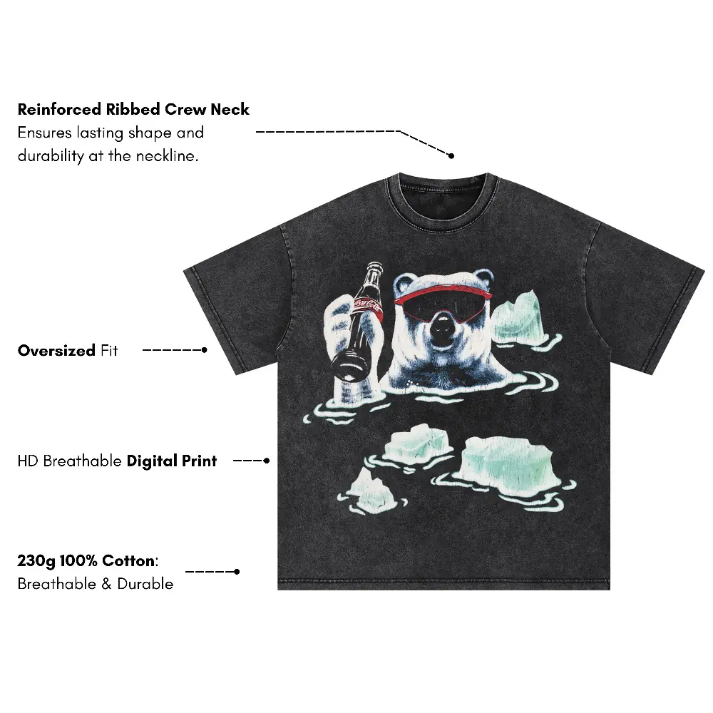 Arctic Brewmaster Bear Oversized Acid Wash T-shirt - Image 4