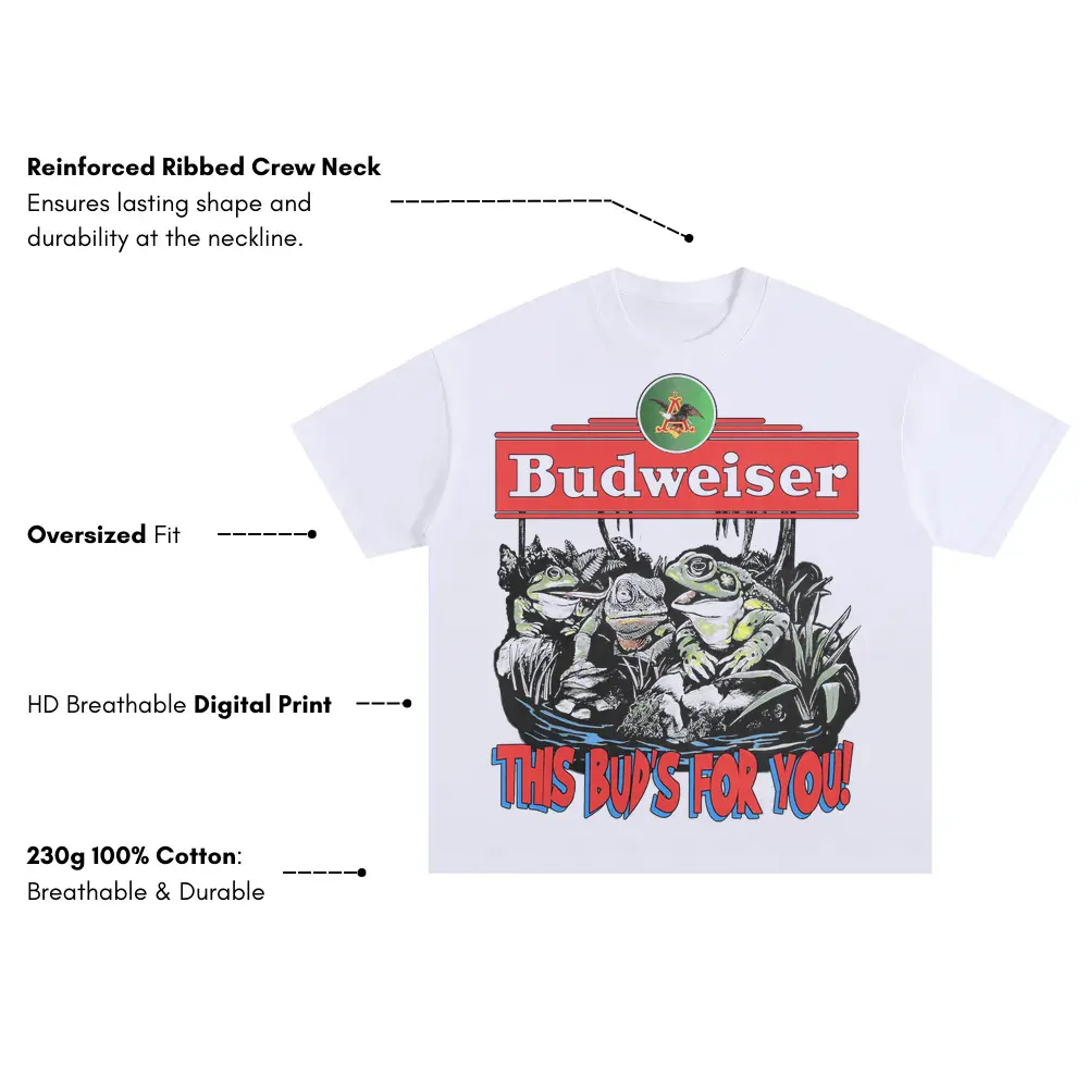 Budweiser Frogs On Tap Oversized White Graphic Tee - Image 4