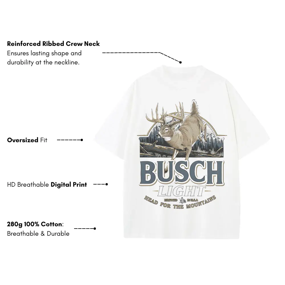 Busch Light Antler Call Heavyweight Oversized White Graphic Tee - Image 4