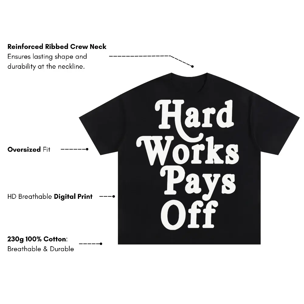Hard Work Pays Off Oversized Black Graphic Tee - Image 4