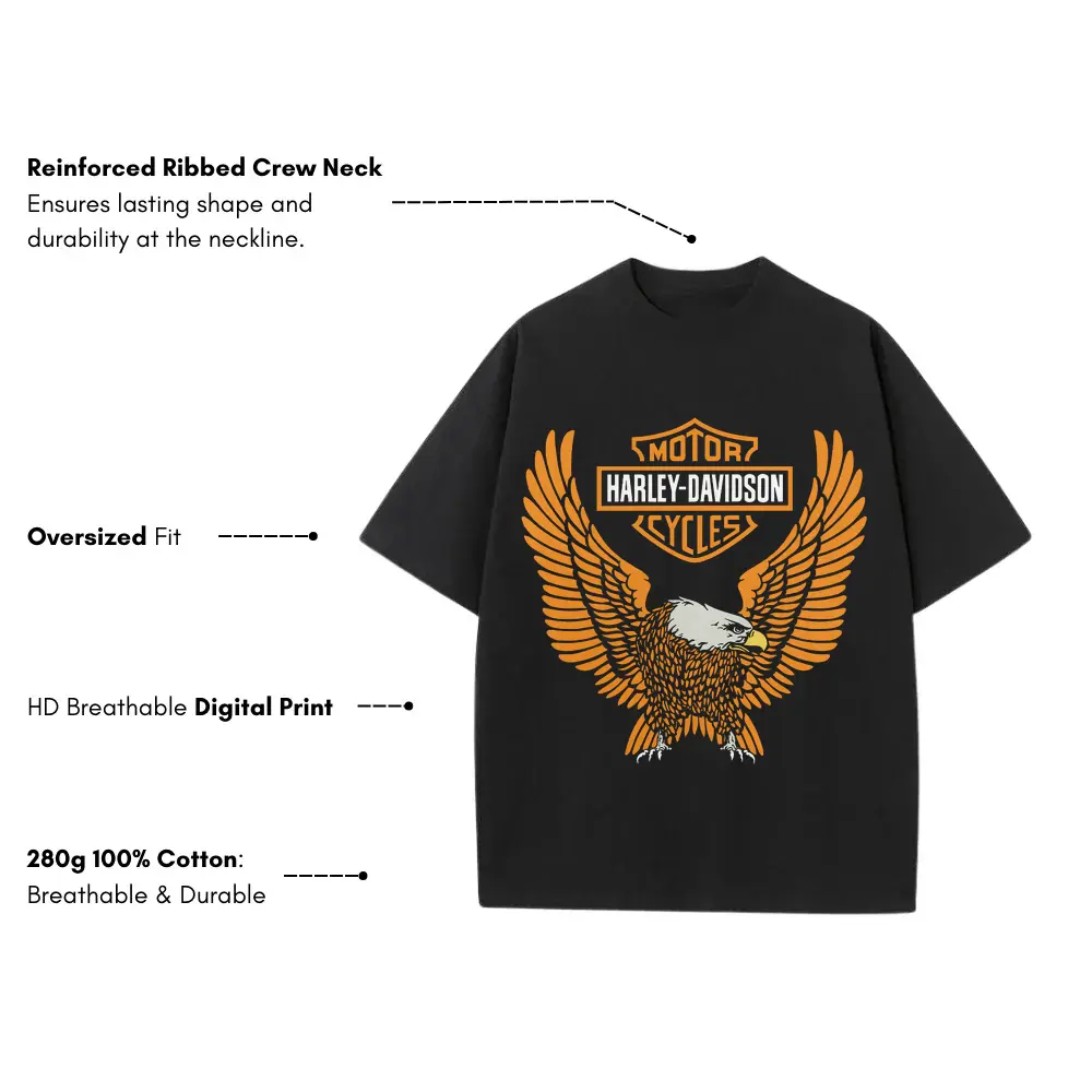 Harley Davidson Eagle Shield Heavyweight Oversized Black Graphic Tee - Image 4