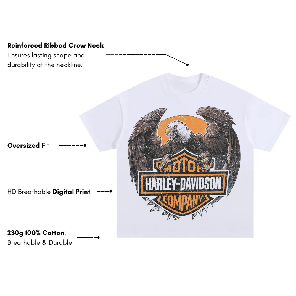 Harley Davidson Emblem Shield Oversized White Graphic Tee - Image 4
