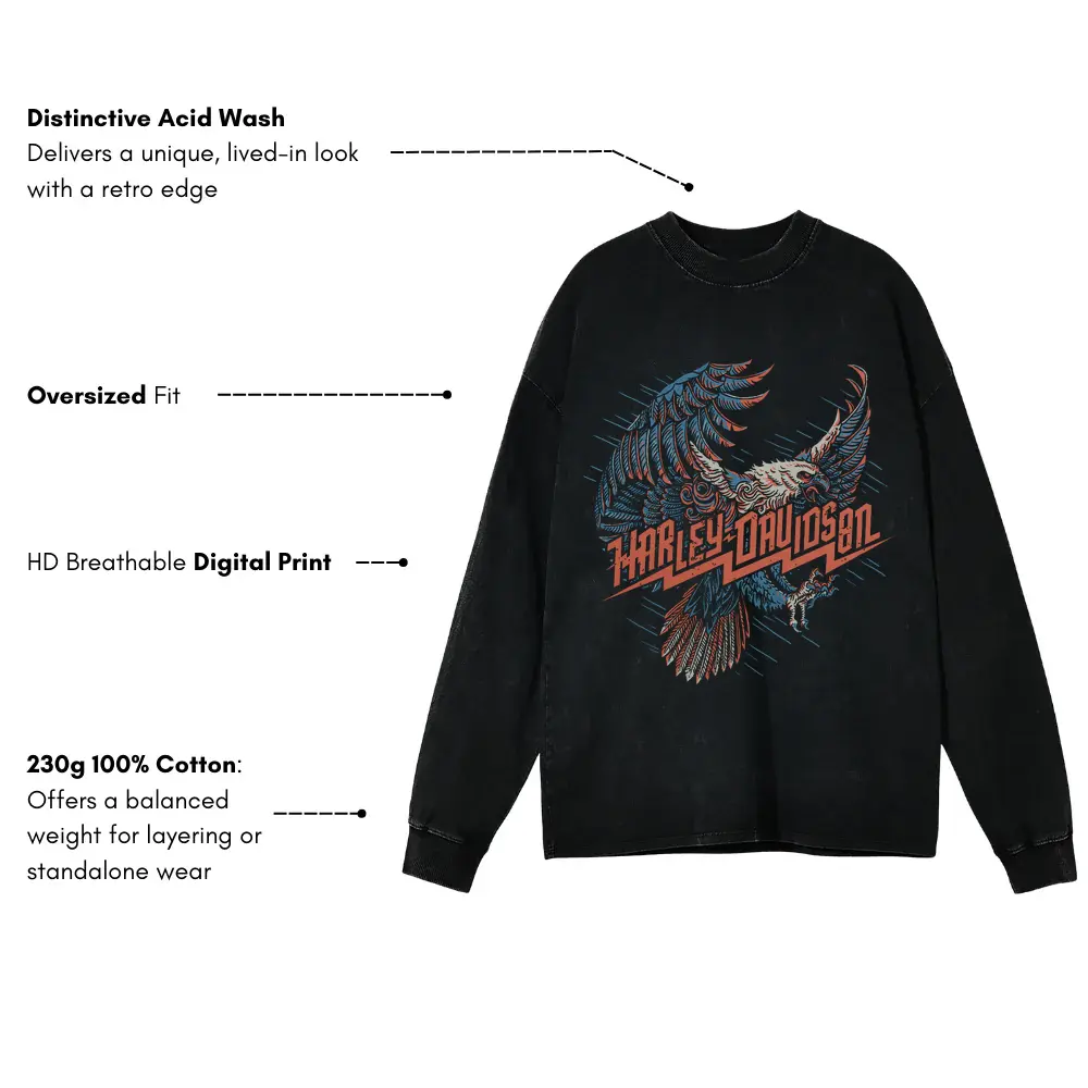 Harley Davidson Freedom Flight Acid Wash Oversized Long Sleeve Shirt - Image 4