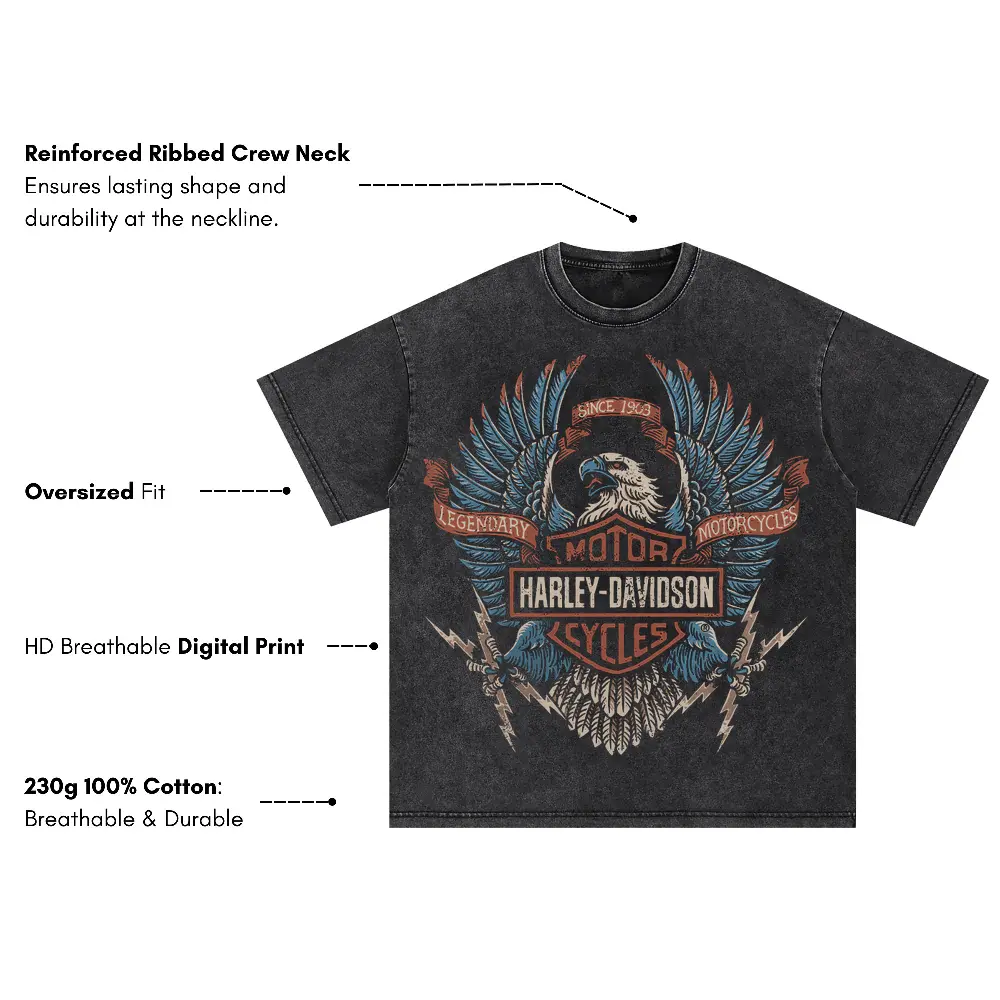 Harley Davidson Motor Wings Oversized Acid Wash T-shirt - Image 4