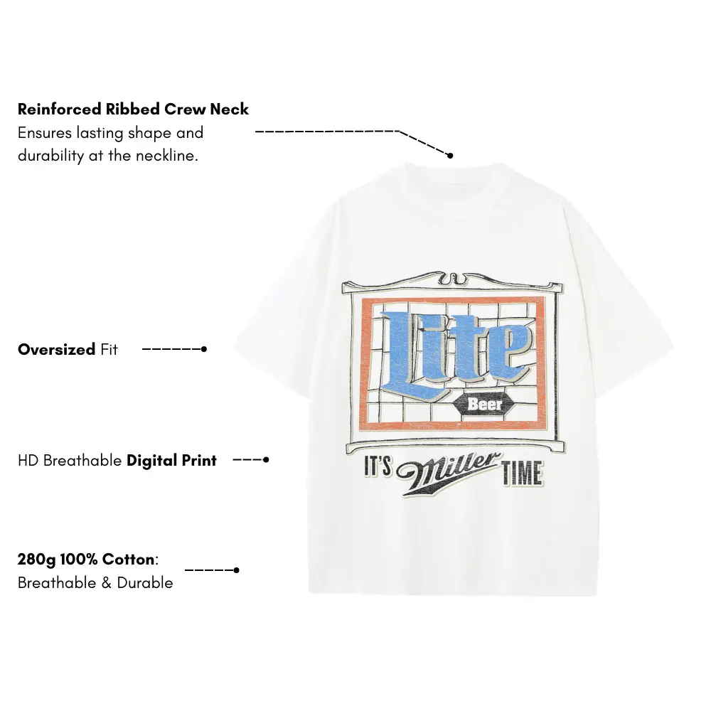 Its Miller Time Neon Heavyweight Oversized White Graphic Tee - Image 4