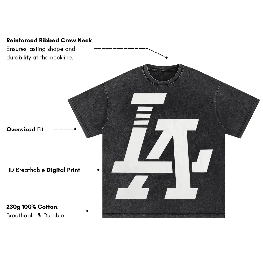 Los Angeles Interlocked Oversized Acid Wash T-shirt - Image 4