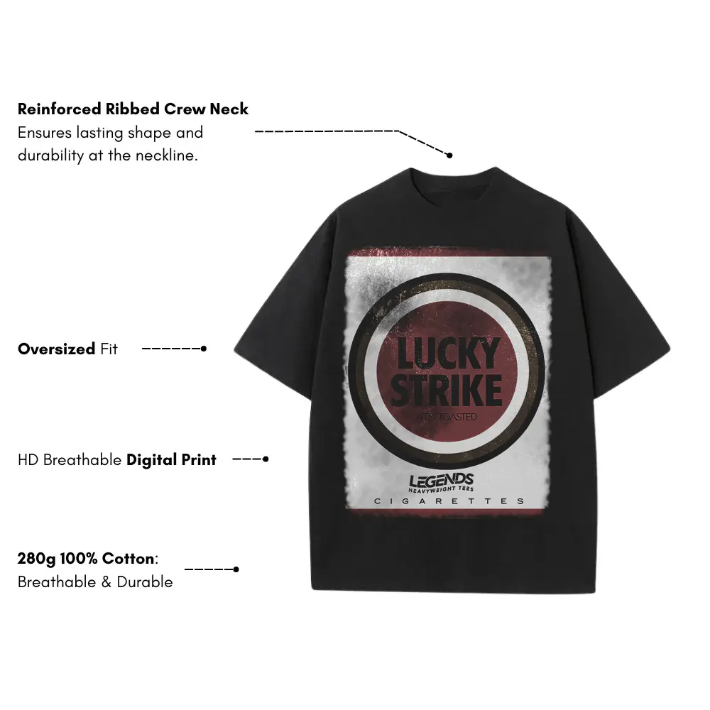 Lucky Strike Legends Heavyweight Oversized Black Graphic Tee - Image 4