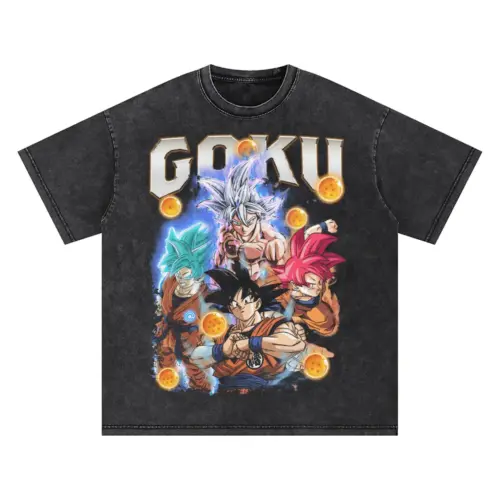 History Of Son Goku Oversized Acid Wash T-shirt
