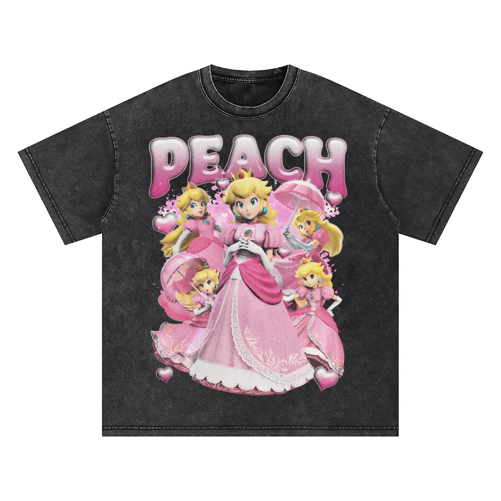 Princess Peach And Friends Oversized Acid Wash T-shirt