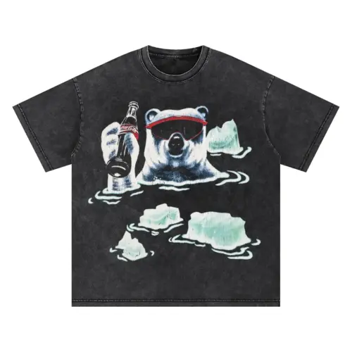 Arctic Brewmaster Bear Oversized Acid Wash T-shirt